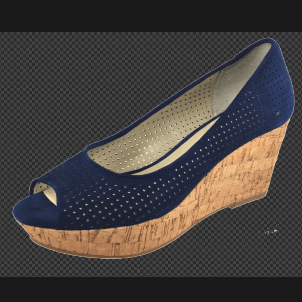 Womens's J.LITVACK  •• Stud •• Cork Platform Wedge- Navy Suede Leather